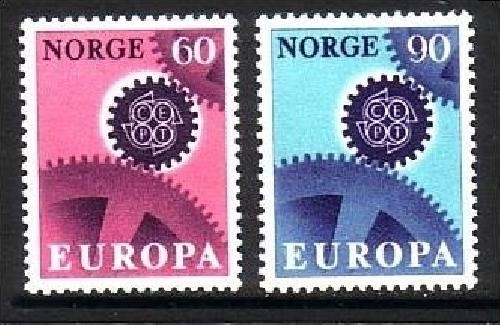 NORWEGEN MI-NR. 555-556 POSTFRISCH(MINT) EUROPA 1967 ZAHNRÄDER