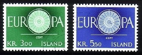 ISLAND MI-NR. 343-344 GESTEMPELT(USED) EUROPA 1960 WAGENRAD