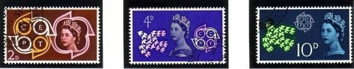 GROSSBRITANNIEN MI-NR. 346-348 GESTEMPELT(USED) EUROPA 1961 TAUBE KÖNIGIN ELIZABETH II
