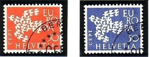 SCHWEIZ MI-NR. 736-737 GESTEMPELT(USED) EUROPA 1961 TAUBE