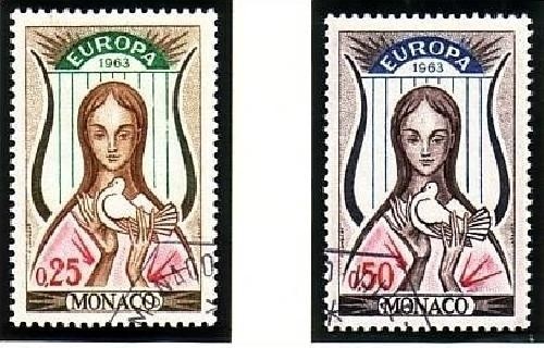 MONACO MI-NR. 742-743 GESTEMPELT(USED) EUROPA 1963 FRAU MIT TAUBE VOR LYRA