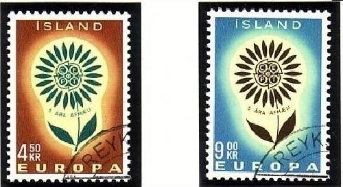 ISLAND MI-NR. 385-386 GESTEMPELT(USED) EUROPA 1964 STILISIERTE BLUME