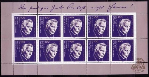 DEUTSCHLAND MI-NR. 1848 POSTFRISCH(MINT) KLEINBOGEN GRAF VON GALEN BISCHOF
