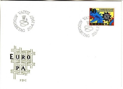 LIECHTENSTEIN MI-NR. 474 FDC CEPT 1967 ZAHNRÄDER