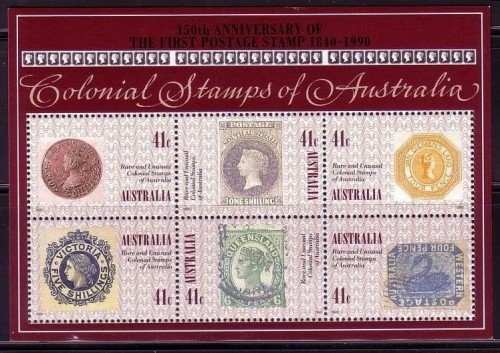 AUSTRALIEN BLOCK 10 POSTFRISCH(MINT) 150 JAHRE BRIEFMARKEN 1990 MARKE AUF MARKE