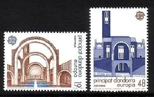 ANDORRA SPANISCH MI-NR. 193-194 POSTFRISCH(MINT) EUROPA 1987 MODERNE ARCHITEKTUR KIRCHEN