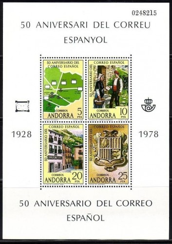 ANDORRA SPANISCH BLOCK 1 POSTFRISCH SPANISCHES POSTAMT WAPPEN 1978