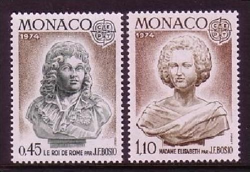 MONACO MI-NR. 1114-1115 POSTFRISCH EUROPA 1974 SKULPTUREN KÖNIG VON ROM MADAME ELISABETH