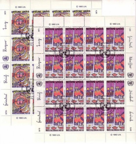 UNO GENF MI-NR. 117-118 GESTEMPELT(USED) KB ALLGEMEINE ERKLÄRUNG DER MENSCHENRECHTE HUNDERTWASSER 1983