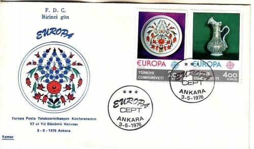 TÜRKEI MI-NR. 2385-2386 FDC EUROPA 1976 KUNSTHANDWERK