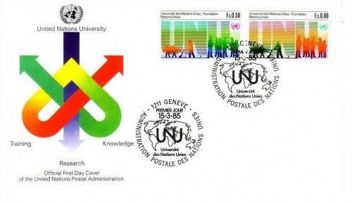 UNO GENF MI-NR. 129-130 FDC 10 JAHRE UNIVERSITÄT DER UN IN TOKIO 1985
