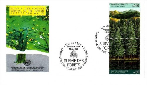 UNO GENF MI-NR. 165-166 FDC RETTET DEN WALD 1988