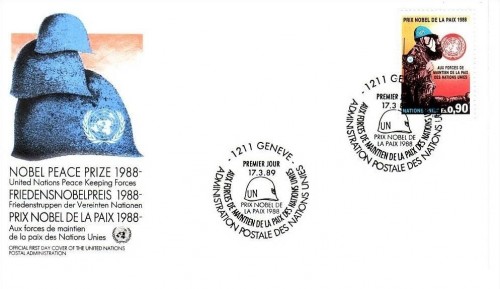 UNO GENF MI-NR. 175 FDC FRIEDENSNOBELPREIS FÜR FRIEDENSTRUPPEN 1988