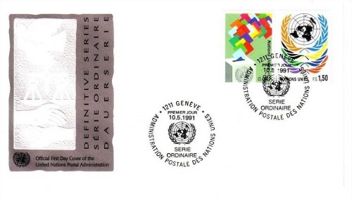 UNO GENF MI-NR. 200-201 FDC FREIMARKEN UNO EMBLEM 1991