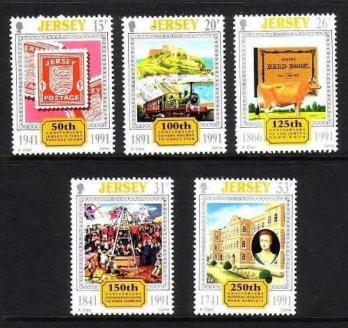JERSEY MI-NR. 544-548 POSTFRISCH(MINT) JAHRESTAGE BESETZUNG EISENBAHNLINIE VIKTORIA HAFEN 1991