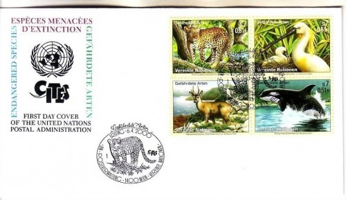UNO WIEN MI-NR. 303-306 FDC GEFÄHRDETE ARTEN 2000 LEOPARD HIRSCH WAL LÖFFLER