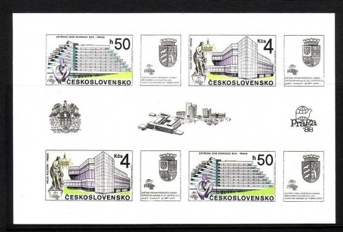 TSCHECHOSLOWAKEI BLOCK 85-86 POSTFRISCH(MINT) MODERNE GEBÄUDE PRAGA`88
