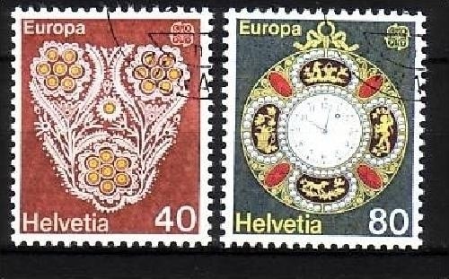 SCHWEIZ MI-NR. 1073-1074 GESTEMPELT(USED) EUROPA 1976 KUNSTHANDWERK TASCHENUHR
