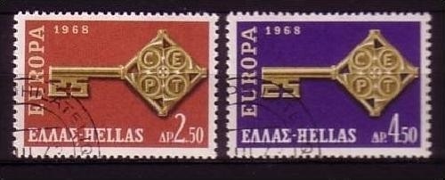 GRIECHENLAND MI-NR. 974-975 GESTEMPELT(USED) EUROPA 1968 KREUZBARTSCHLÜSSEL