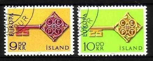 ISLAND MI-NR. 417-418 GESTEMPELT(USED) EUROPA 1968 KREUZBARTSCHLÜSSEL