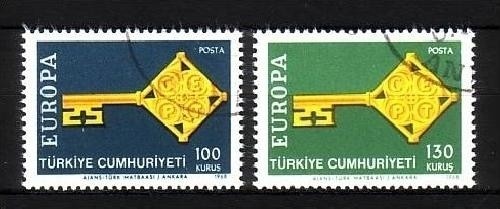 TÜRKEI MI-NR. 2095-2096 GESTEMPELT(USED) EUROPA 1968 KREUZBARTSCHLÜSSEL