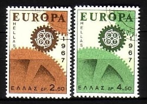 GRIECHENLAND MI-NR. 948-949 GESTEMPELT(USED) EUROPA 1967 ZAHNRÄDER