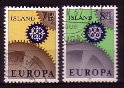 ISLAND MI-NR. 409-410 GESTEMPELT(USED) EUROPA 1967 ZAHNRÄDER