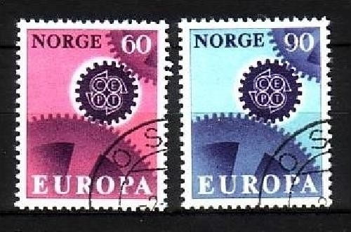NORWEGEN MI-NR. 555-556 o EUROPA 1967 - ZAHNRÄDER