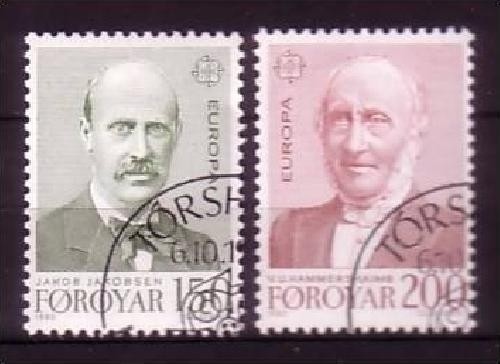 FÄRÖER MI-NR. 53-54 GESTEMPELT(USED) EUROPA 1980 PERSÖNLICHKEITEN SPRACHFORSCHER THEOLOGE