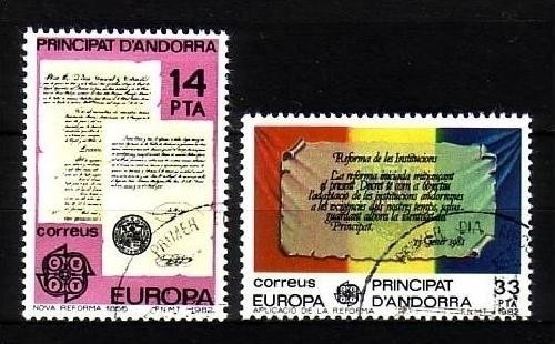 ANDORRA SPANISCH MI-NR. 153-154 GESTEMPELT(USED) EUROPA 1982 HISTORISCHE EREIGNISSE