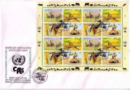 UNO WIEN MI-NR 180-183 KB FDC GEFÄHRDETE TIERE NASHORN GOLDSITTICH AFFE ORYX