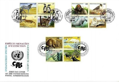 UNO TRIO BRIEF 03.03.1993 GEFÄHRDETE TIERE ZEBRA PINGUIN FALKE PANTHER WOMBAT