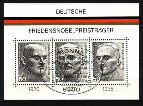 DEUTSCHLAND BLOCK 11 GESTEMPELT(USED) FRIEDENSNOBELPREISTRÄGER - GUSTAV STRESEMANN - CARL v. OSSIETZKY