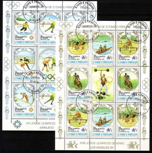 SAO TOME E PRINCIPE MI-NR. 869-876 GESTEMPELT(USED) KLEINBOGENSATZ OLYMPISCHE SPIELE SKI EISLAUF HOCKEY FAHRRADFAHREN