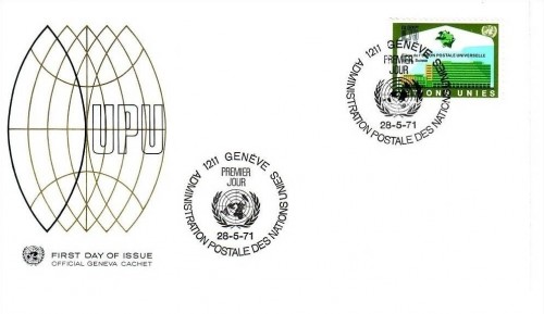 UNO GENF MI-NR. 18 FDC WELTPOSTVEREIN UPU 1971