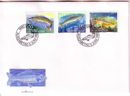 LIECHTENSTEIN MI-NR. 964-966 FDC FISCHE 1989