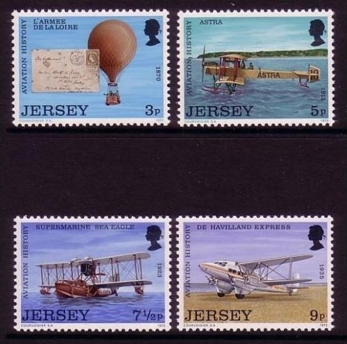 JERSEY MI-NR. 81-84 POSTFRISCH(MINT) GESCHICHTEN DER LUFTFAHRT BALLON FLUGBOOT DOPPELDECKER 1973