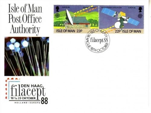 ISLE OF MAN MI-NR. 369-370 o Sonderpostkarte filacept 1988 TRANSPORT- und KOMMUNIKATIONSMITTEL