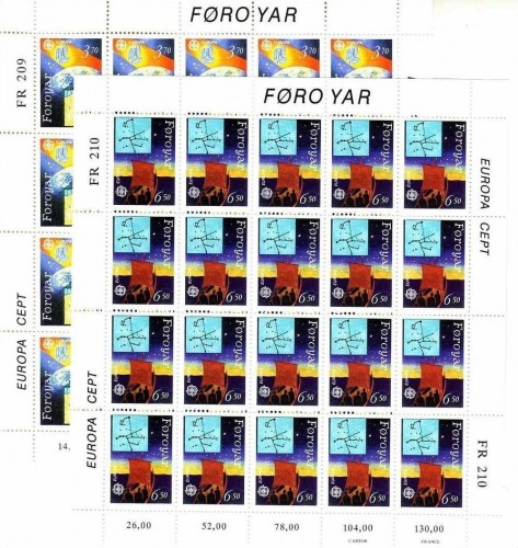 FÄRÖER MI-NR. 215-216 KLEINBOGENSATZ POSTFRISCH(MINT) EUROPA 1991 EUROPÄISCHE WELTRAUMFAHRT