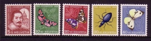 SCHWEIZ MI-NR. 632-636 POSTFRISCH(MINT) PRO JUVENTUTE 1956 INSEKTEN SCHMETTERLINGE