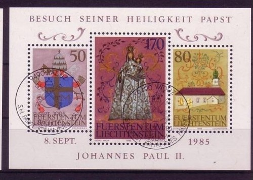 LIECHTENSTEIN BLOCK 12 o Sonderstempel BESUCH VON PAPST JOHANNES PAUL II. 1985