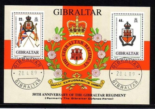 GIBRALTAR BLOCK 12 GESTEMPELT(USED) REGIMENTSWAPPEN 1989