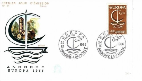ANDORRA MI-NR. 198 FDC CEPT 1966 BOOT MIT SEGEL