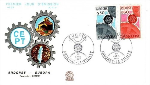 ANDORRA FRANZÖSISCH MI-NR. 199-200 FDC CEPT 1967 ZAHNRÄDER