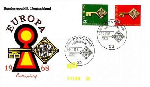 DEUTSCHLAND MI-NR. 559-560 FDC CEPT 1968 SCHLÜSSEL