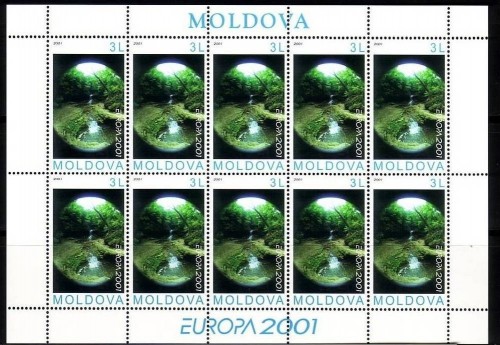 MOLDAWIEN EUROPA CEPT 2001 WASSERFALL KLEINBOGEN 388 POSTFRISCH(MINT)