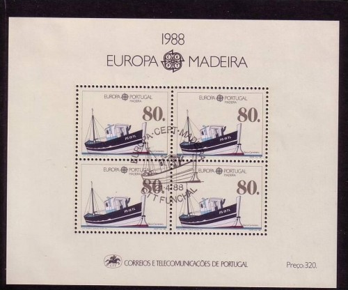 MADEIRA BLOCK 9 GESTEMPELT(USED) EUROPA 1988 TRANSPORT- und KOMMUNIKATIONSMITTEL
