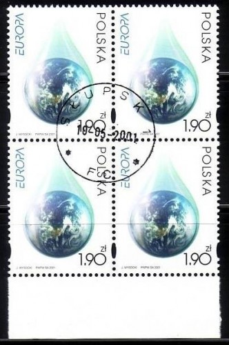 POLEN MI-NR. 3886 GESTEMPELT(USED) 4er Block EUROPA 2001 WASSER