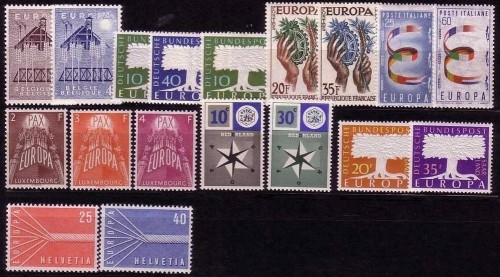 EUROPA CEPT JAHRGANG 1957 POSTFRISCH 18 WERTE KOMPLETT