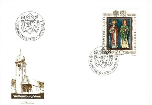 LIECHTENSTEIN MI-NR. 734 FDC LANDESPATRONE 1979 HL. LUCIUS UND HL FLORINUS